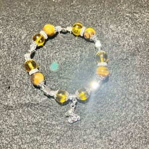 Natural tiger eyes stone and glass with teddy bear charm